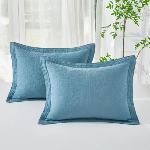 Vista 13 de WINLIFE Funda de almohada acolchada 100% algodón con estampado floral tamaño estándar (azul bebé)