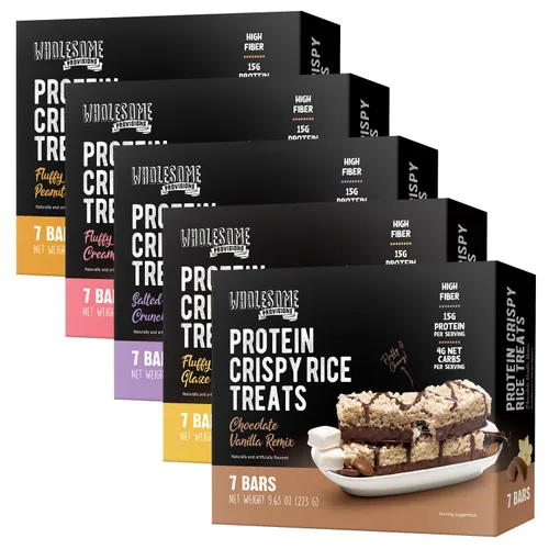 Vista 21 de Barritas de Arroz Crujiente de Proteína, 15g de Proteína, 3g-7g de Carbohidratos Netos, Bajo en Carbohidratos, Esponjoso, Suave, Gomoso, Sin Gluten