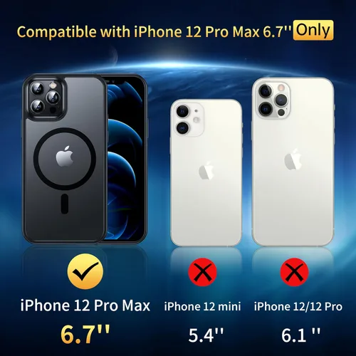 Vista 6 de Funda magnética para iPhone 12 Pro Max [protección militar contra caídas] [compatible con MagSafe], antihuellas, a prueba de golpes, translúcida
