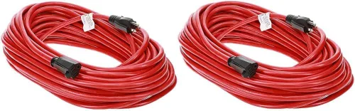 Vista 14 de Otimo SJTW rojo de 25 pies, 12/3, cable de extensión prémium para exteriores, enchufe transparente con 3 puntas, 15A 1875W, resistente al agua y a