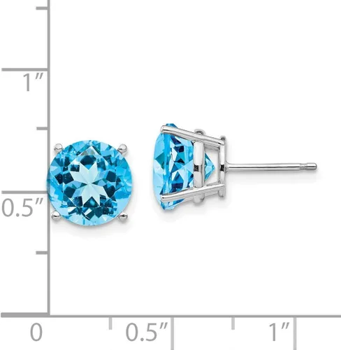 Vista 3 de Aretes redondos de topacio azul suizo en oro blanco real de 14 quilates