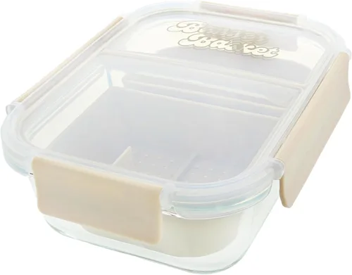 Vista 5 de Herramienta de limpieza de contenedores de vidrio de borosilicato de dos compartimentos con tapa sellable (azul ártico)