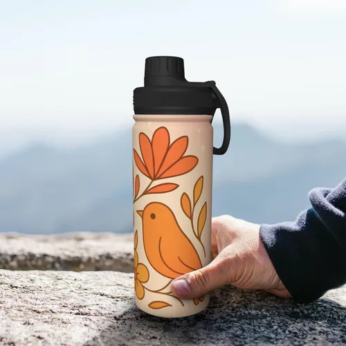 Vista 8 de Abstract flowers Printed Insulated Water Bottle, 18oz Stainless Steel Funny Travel Mug, Leakproof Hot & Cold for Sports, Gym, Hiking