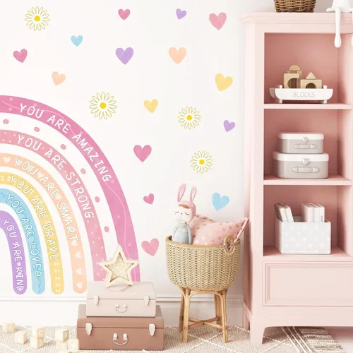 Vista 6 de Calcomanías de pared de acuarela arcoíris para despegar y pegar, eres calcomanías de paredes inspiradoras para guardería, decoración de pared