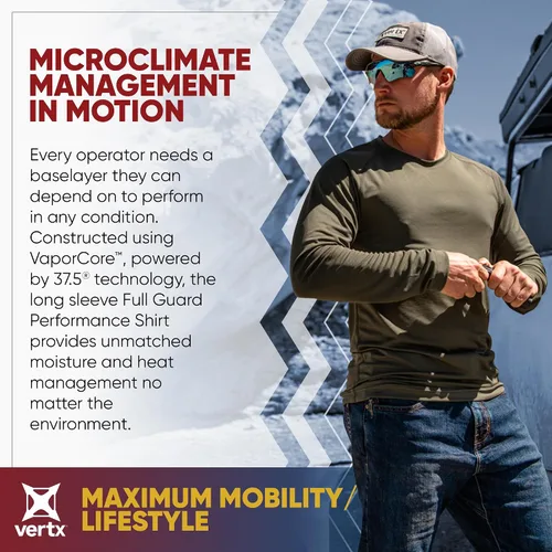 Vista 2 de Vertx Mens Long Sleeve Tactical T Shirt, Athletic Workout Hunting Hiking Sport, Pull On Longline Style, Semi Compression Fit
