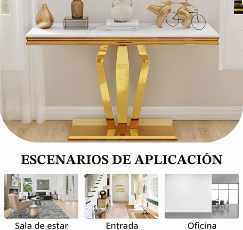 Vista 7 de ACEDÉCOR Mesa consola dorada con mesa brillante para sala de estar, pasillo
