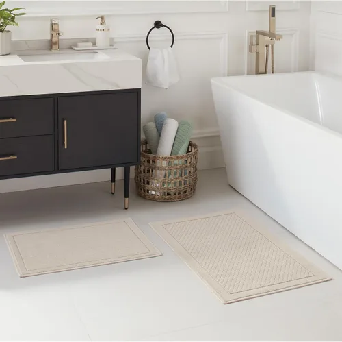 Vista 2 de Arkwright Alfombra de baño 100% algodón - Diseño tejido con textura elegante y alta absorción, alfombrilla de baño con respaldo antideslizante