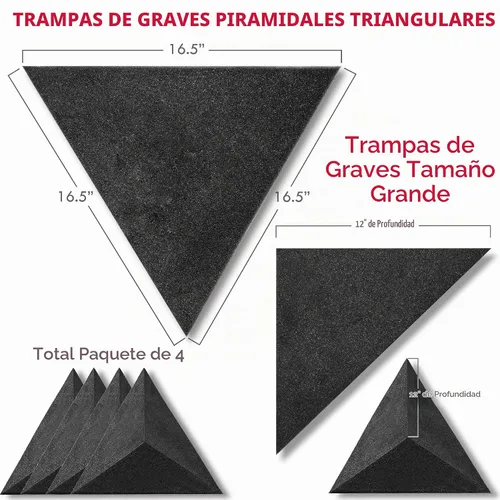 Vista 2 de Foroomaco Triangular Pyramid Bass Traps for Ceiling Corners, 4 Pack, Black Trampas triangulares para graves piramidales