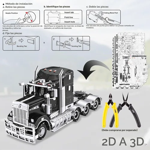 Vista 4 de Piececool Rompecabezas 3D para Adultos Kits de Modelos de Autos de Metal - H909 Cabeza de Camión Pesado Tractor Kit de Construcción