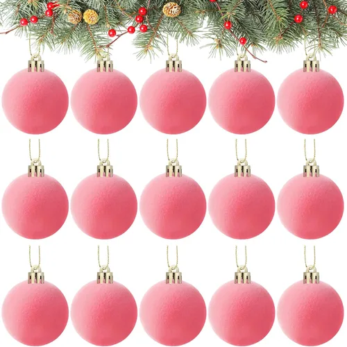 Vista 14 de Menkxi 15 piezas de bolas de Navidad de terciopelo 1.97 pulgadas, adornos colgantes de Navidad con vellón, bolas de terciopelo hechas a mano