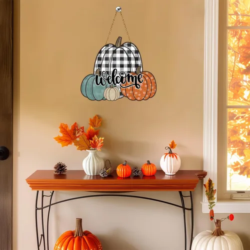 Vista 5 de Decoración de pared de calabaza, decoración de pared de calabaza, decoración de otoño para el hogar, porche, colgador de puerta delantera, letrero