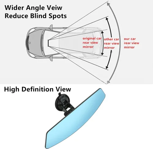 Vista 3 de Espejo retrovisor para automóvil con ventosa ajustable, gran angular que reduce los puntos ciegos, 12.6 pulgadas, HD, universal, panorámico