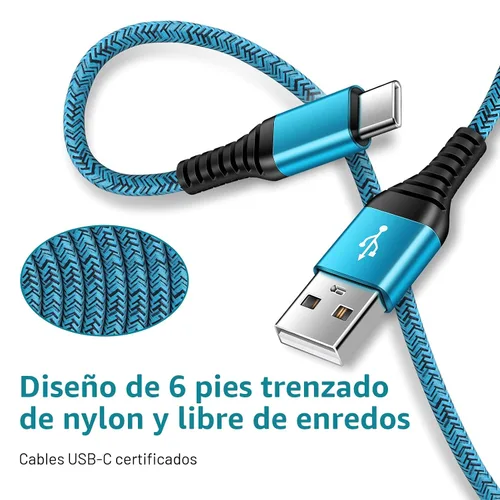 Vista 3 de Cable de carga C de carga rápida USB tipo C, cables de carga Android de 6 pies, paquete de 2 para Samsung Galaxy S26 S25 S24 S23 S22 S21 S20 Ultra