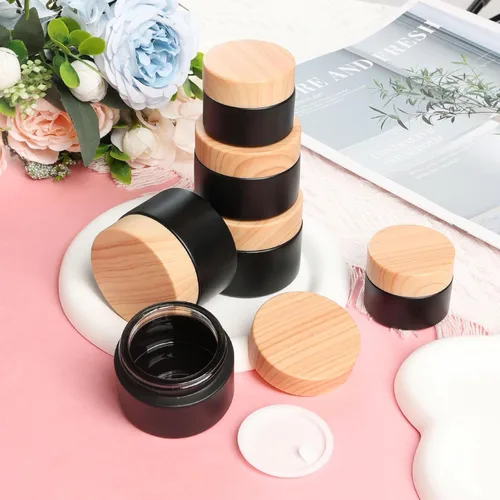 Vista 6 de 6Pcs Glass Lotion Cream Container with Lid for Travel Black 15ml 30ml 50ml Negro