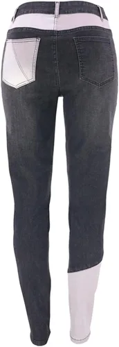 Vista 4 de vanberfia - Pantalones elásticos de cintura media para mujer diseño retazos de mezclilla