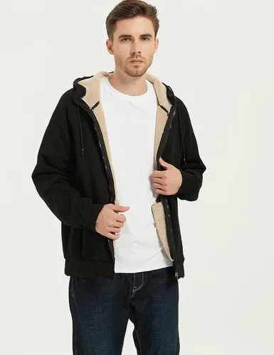 Vista 5 de Flygo Sudadera con capucha de forro polar para hombre, cálida con cremallera completa, forro de sherpa, chaqueta de invierno