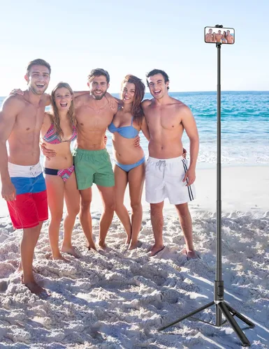 Vista 8 de Trípode selfie stick para teléfono celular de 72 pulgadas, palo selfie de aluminio todo en 1 con control remoto integrado, soporte de trípode