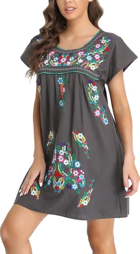 Vista 12 de YZXDORWJ Vestido bordado mexicano de manga corta para mujer 222BK
