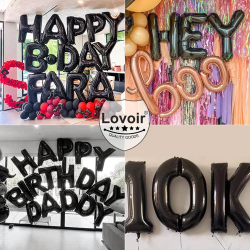 Vista 7 de Lovoir Globos grandes de 40 pulgadas con letras B negras de gran tamaño, globo de helio de aluminio de Mylar para decoración de fiesta