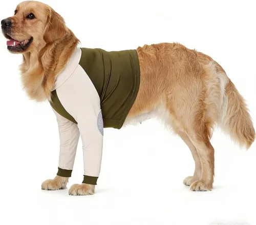 Vista 17 de LeLePet Traje de recuperación para perros para las patas delanteras, manga para perros para detener la lamida, protector de codo para lesiones