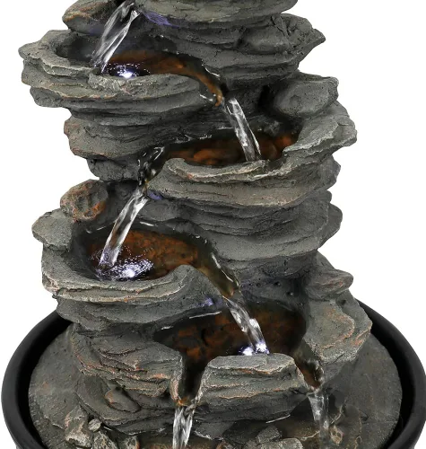 Vista 7 de Fuente de agua de mesa xpiyaer de 39.9 cm de alto con cascada de roca y luces LED - Fuente de cascada de relajación de interior de 5 niveles