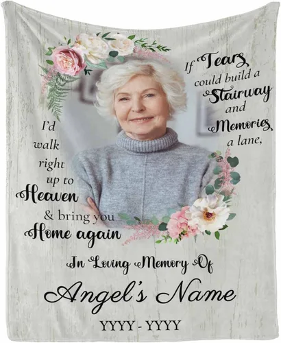 Vista 45 de InterestPrint Manta personalizada en memoria amorosa manta personalizada con foto, There is a Little Bit of Heaven in Our Home perfecta para sofá