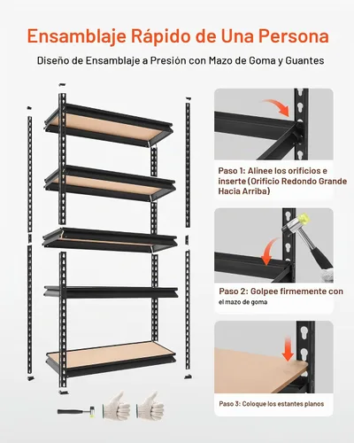 Vista 6 de VEVOR Storage Shelves, 5-Tier Adjustable, 2000 lbs Capacity, Heavy Duty Garage Storage Shelving Unit, Metal Utility Rack Shelf, for Kitchen Pantry