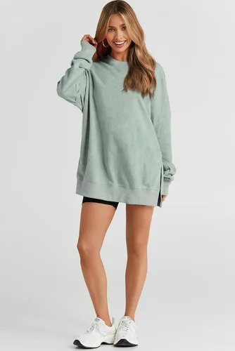 Vista 38 de SHEWIN Sudadera casual de manga larga con cuello redondo para mujer, ligera, holgada