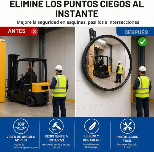 Vista 6 de Espejo convexo acrílico para interiores de 12 pulgadas con parte trasera de plástico, espejo redondo de seguridad para interiores para el punto