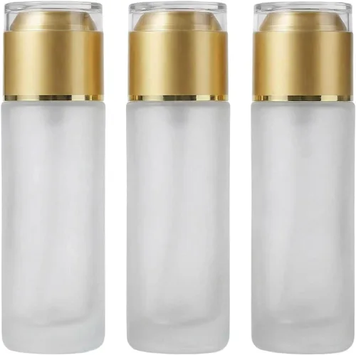 Vista 11 de QUUPY Paquete de 3 botellas vacías recargables de vidrio esmerilado transparente, dispensadores de cosméticos portátiles de viaje para loción
