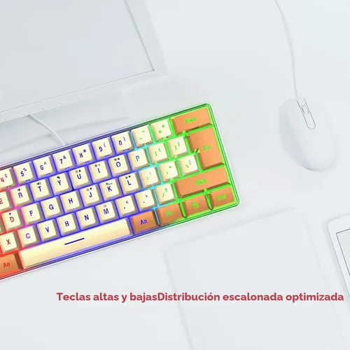 Vista 4 de Teclado mecánico para juegos de 61 teclas, teclado mecánico con cable, teclado portátil iluminado para computadora, laptop, escritorio, accesorios