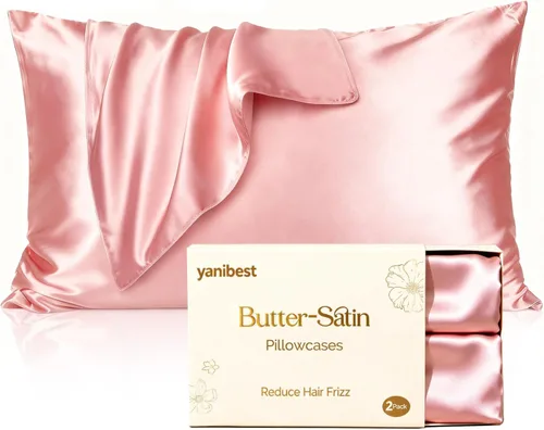 Vista 15 de Yanibest Funda de almohada de satén, fundas de almohada de seda para cabello y piel con cremallera, juego de 2 fundas de almohada estándar para 20 x