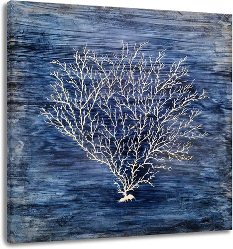 Vista 10 de Yihui Arts - Lienzo decorativo para pared de playa con diseño de bote azul y gris costero náutico cuadrado, pintura artística para decoración