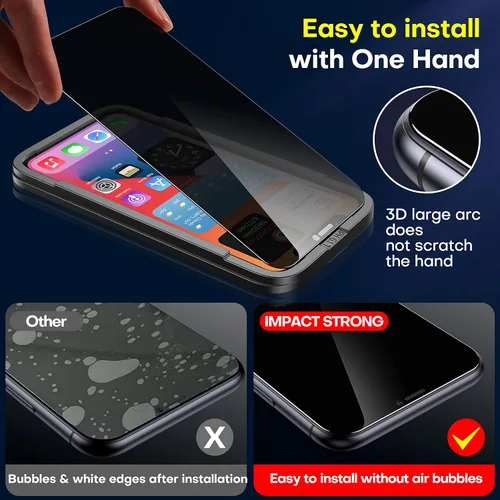 Vista 5 de ImpactStrong Protector de pantalla de privacidad antiespía para iPhone 11 / iPhone XR (6.1 pulgadas), vidrio templado 9H, resistente a roturas