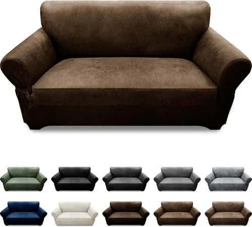 Vista 33 de Fundas para Sillón de 2 Piezas con Cojín en T, Fundas de Aspecto de Cuero para Sofá, Fundas para Sillas, Protector de Muebles Elástico, Funda