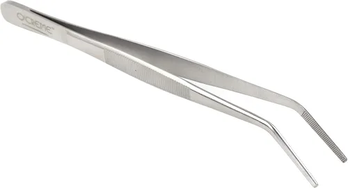 Vista 15 de O'Creme Pinzas de acero inoxidable de precisión para cocina culinaria de 8 pulgadas (8 pulgadas curvas, negro)