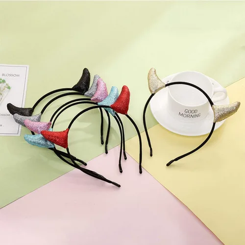 Vista 4 de VEICOSTT Diadema de cuerno de diablo de Halloween, accesorios para el cabello, disfraz de cosplay ZWHB23