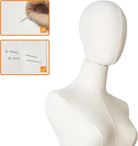 Vista 4 de Maniquí femenino con forma de torso para costura, cuerpo de maniquí dorado con soporte metálico, cabeza desmontable para exhibición de ropa