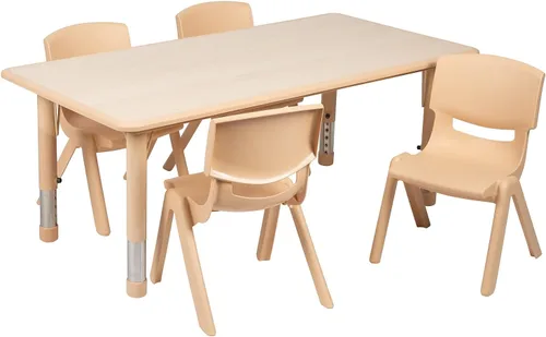 Vista 7 de Flash Furniture Emmy - Juego de mesa rectangular de plástico azul ajustable con 4 sillas, 23.625 pulgadas de ancho x 47.25 pulgadas de largo
