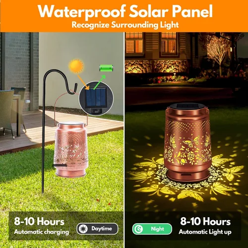 Vista 3 de Lámpara Solar de Linterna para Exterior Impermeable, Decoraciones de Jardín, Regalos de Navidad y Cumpleaños para Mujeres, Mamá, Abuela, Decoración
