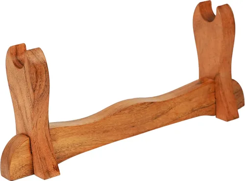 Vista 3 de Mythrojan Soporte de espada medieval de madera maciza horizontal para katana, samurái, gladiador, espadas cruzadas, soporte de mesa elegante, 1 nivel