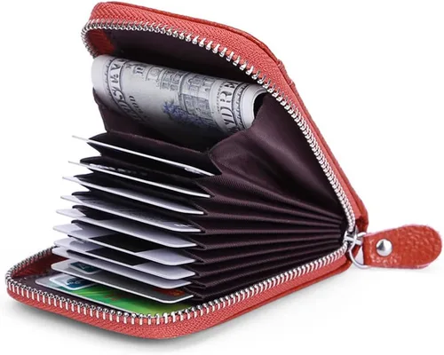 Vista 7 de ihreesy Portatarjetas de crédito, de piel vacuna, tarjetero protector para tarjetas de crédito, 9 ranuras para tarjetas, con cremallera