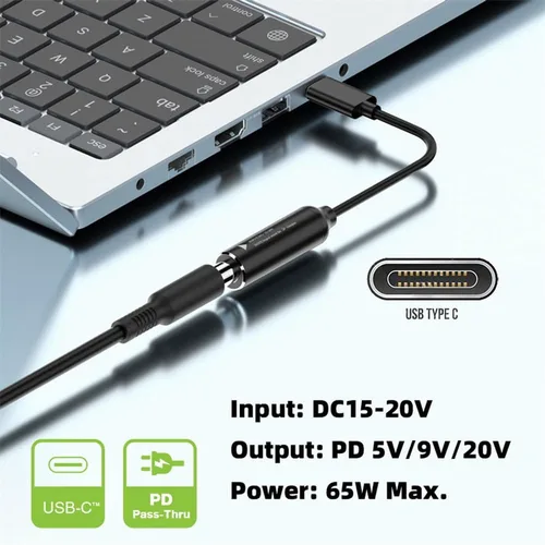 Vista 6 de DC Jack 0.098x0.028 in Entrada a USB-C Tipo-C Cable de carga de enchufe de alimentación para teléfono portátil PD9V 5V 20V