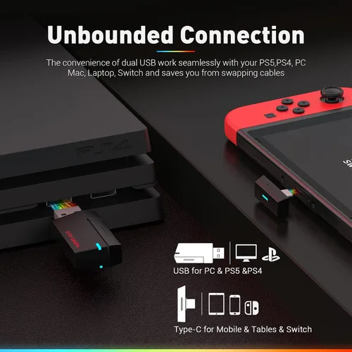 Vista 4 de NUBWO G08 - Auriculares inalámbricos duales para juegos con micrófono para PS5, PS4, PC, móvil, tableta inalámbrico de 2.4 GHz + 5.3 Bluetooth