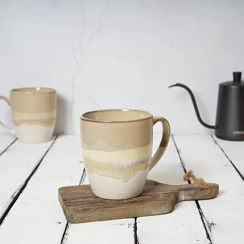 Vista 4 de Bosmarlin Juego de 4 tazas de café de cerámica, 17 oz, tazas de café con asa grande, aptas para microondas, esmalte reactivo único Marrón Gris