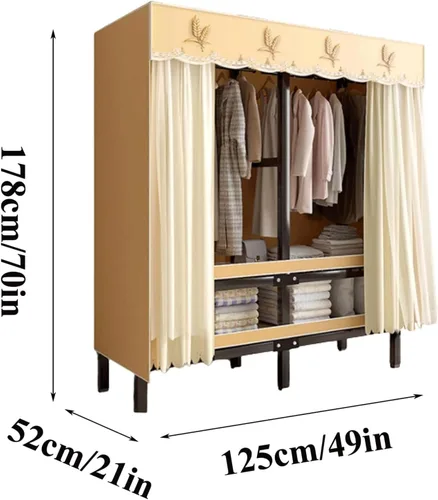 Vista 3 de Armarios grandes plegables de 0.984 in/1 pulgada de tubo de acero para ropa, estantes de almacenamiento para dormitorio, armario grande portátil