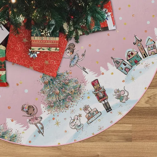 Vista 9 de GAGEC Falda de árbol de Navidad, falda rosa para árbol de Navidad de 15 pulgadas, falda de árbol de invierno para decoración de Navidad