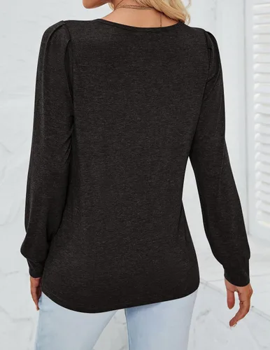 Vista 7 de ZESICA Camisetas casuales de manga larga para mujer, con cuello en V, de encaje, básicas, para verano y otoño