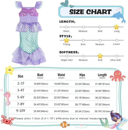 Vista 7 de Benylion Disfraz de princesa de sirena para niñas pequeñas, vestido de fiesta de lentejuelas para niños, Halloween, cumpleaños, vestido