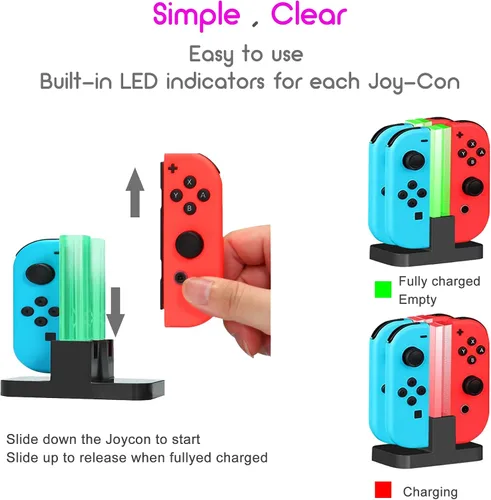 Vista 4 de Power Dock - Switch Joycon cargador de controlador, base de carga 4 en 1 para controlador Nintendo, estación de carga rápida, cable de carga USB C